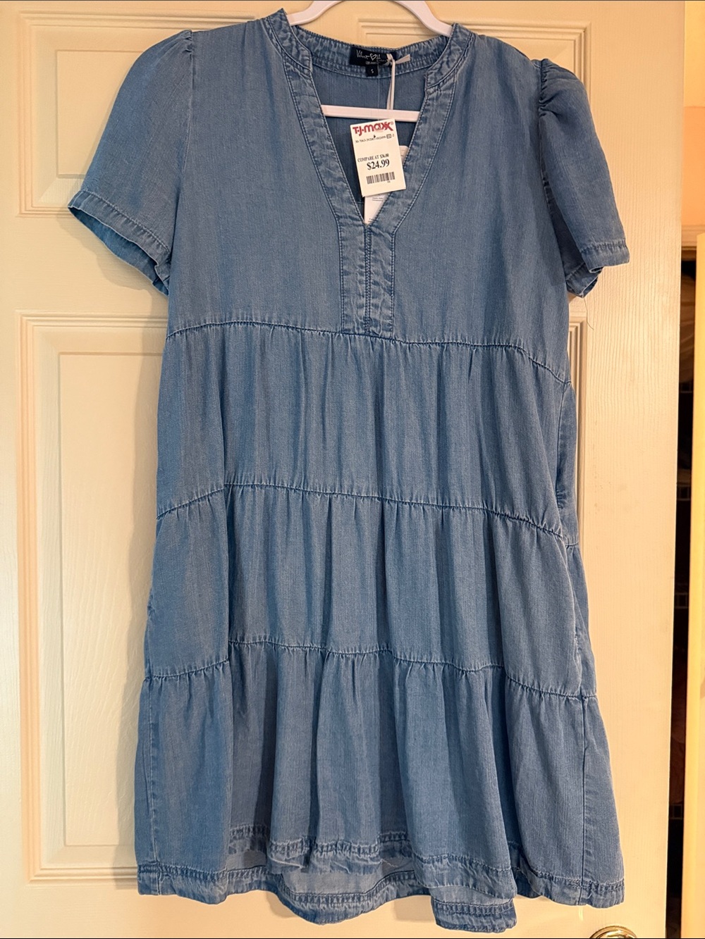 Wondershop Blue Tiered Short-Sleeve Denim Dress